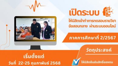 Photo of ประกาศ แจ้งนิสิตระดับปริญญาตรี สอบรายวิชาข้อสอบกลาง เทอม 2/2567 ผ่านระบบออนไลน์ (E-testing)