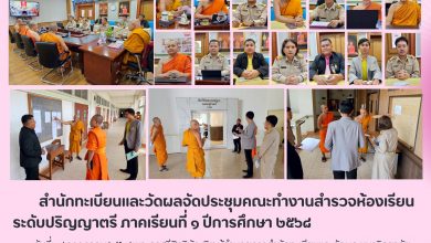 Photo of สำนักทะเบียนและวัดผลจัดการประชุมคณะทำงานสำรวจห้องเรียนระดับปริญญาตรี ภาคเรียนที่ ๑ ปีการศึกษา ๒๕๖๘